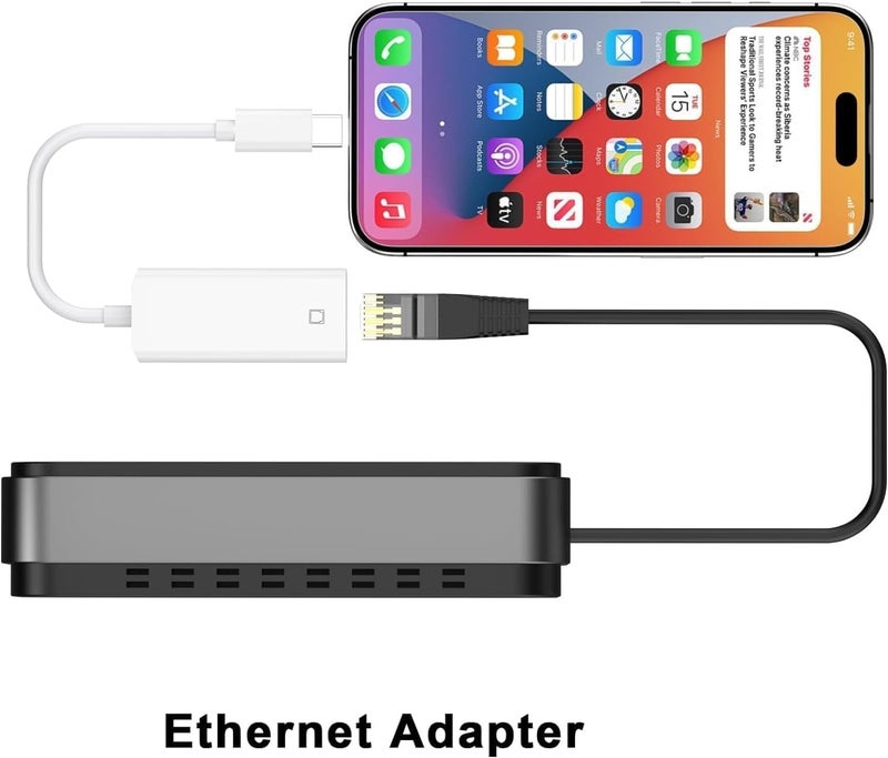 esbeecables [MFi Certified] USB C to Ethernet Adapter for iPhone 16 15, RJ45 Ethernet LAN Network Adapter with USB Type C Connector Compatible with iPhone 16/15 Pro/Max/Plus, MacBook, iPad,Supports 100Mbps - Image 3